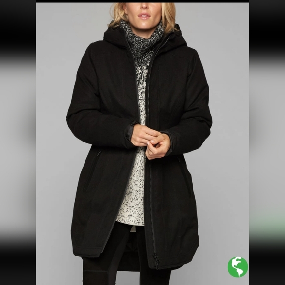 Athleta Cascades Parka Coat Warm Down Waterproof Long Hooded Black $348, XXS New - Picture 2 of 5